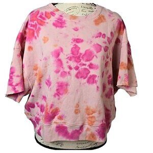 Victoria's Secret PINK Women's Pink Tie Dye Short Sleeve Crop Sweatshirt Size L